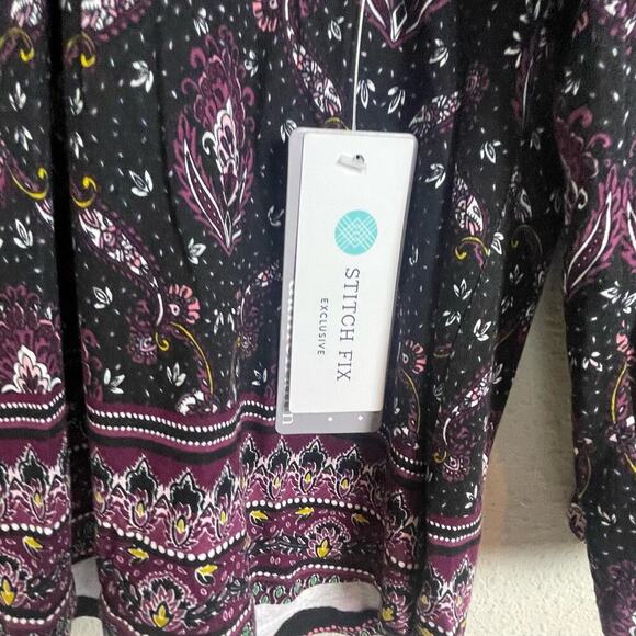 NWT Daniel Rainn Caleena 3/4 Sleeve Pleated Crochet Detail Knit Top Sz Petite LP - Picture 8 of 8